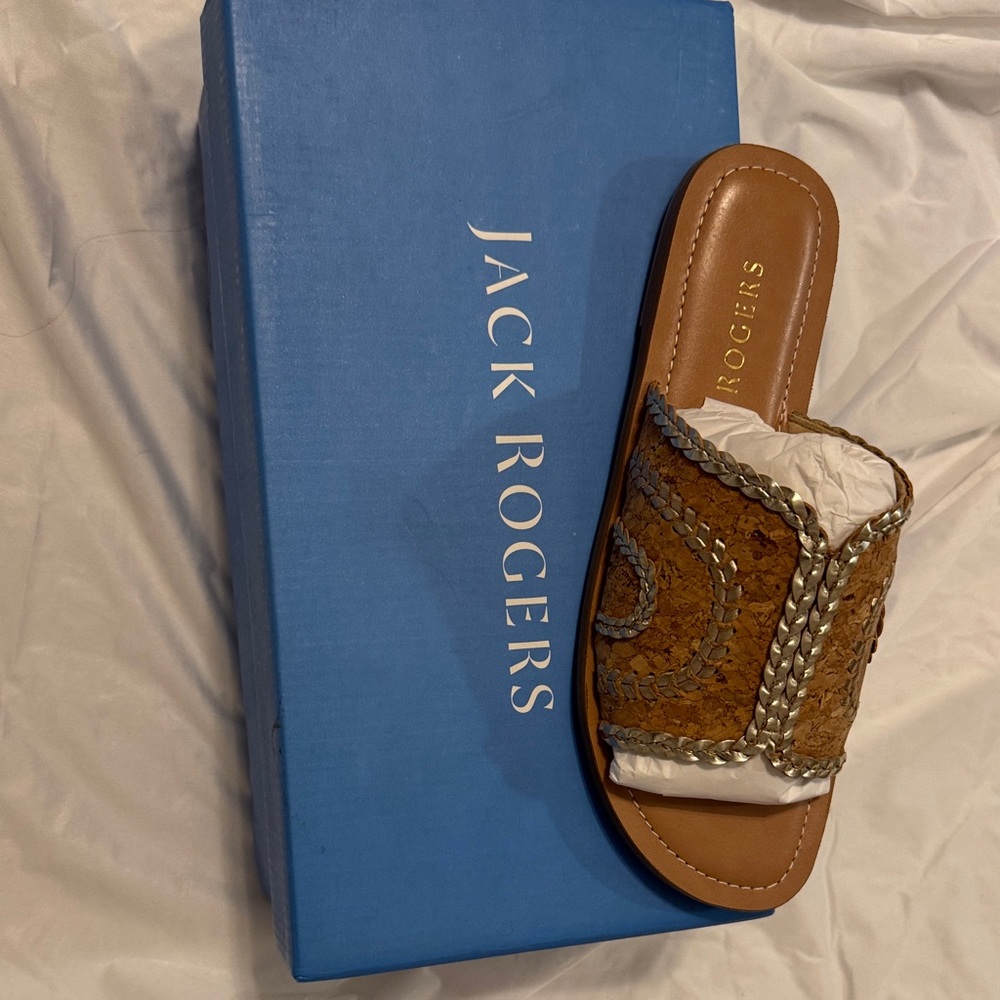 Jack Rogers Tan Brown Braided Leather Slide
